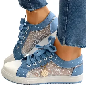 2024 Summer Women's Breathable Mesh Canvas Sneakers – Casual Low-Top Vulcanized Walking Shoes & Flat Tennis Footwear