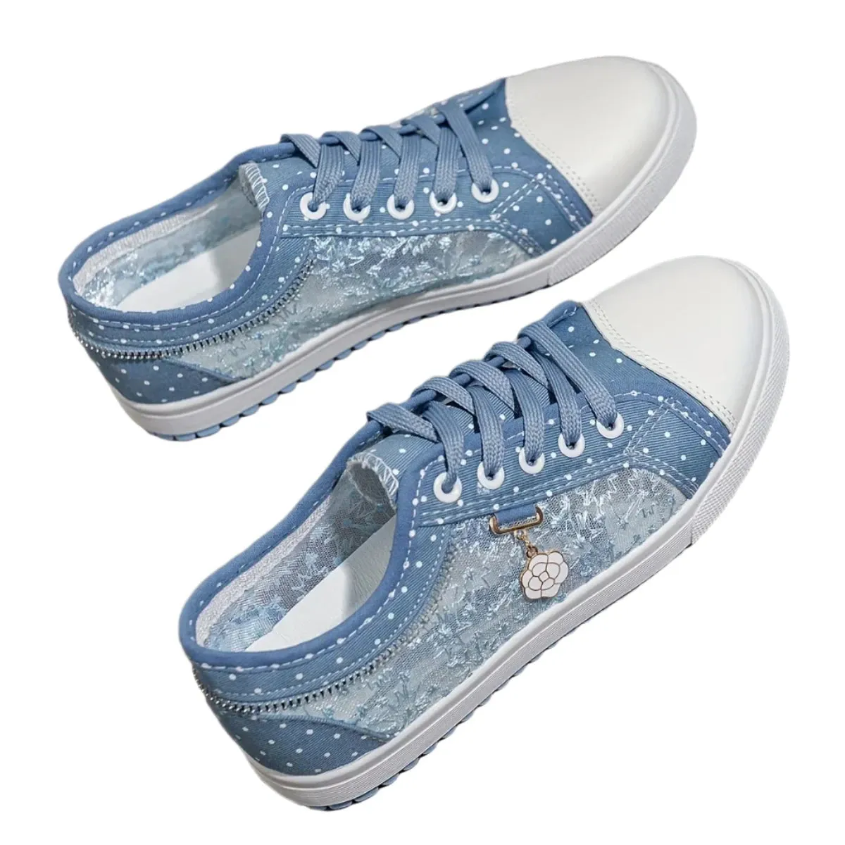 2024 Summer Women's Breathable Mesh Canvas Sneakers – Casual Low-Top Vulcanized Walking Shoes & Flat Tennis Footwear