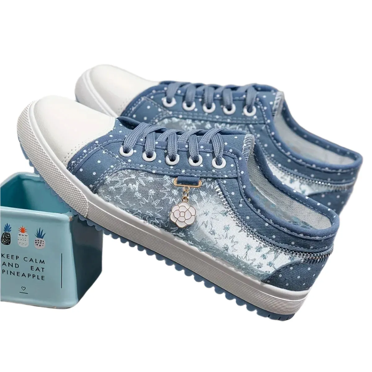 2024 Summer Women's Breathable Mesh Canvas Sneakers – Casual Low-Top Vulcanized Walking Shoes & Flat Tennis Footwear