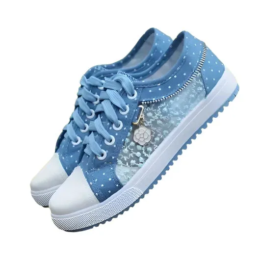 2024 Summer Women's Breathable Mesh Canvas Sneakers – Casual Low-Top Vulcanized Walking Shoes & Flat Tennis Footwear