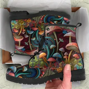 Abstract Mushroom Print Women's Vegan Leather Combat Boots