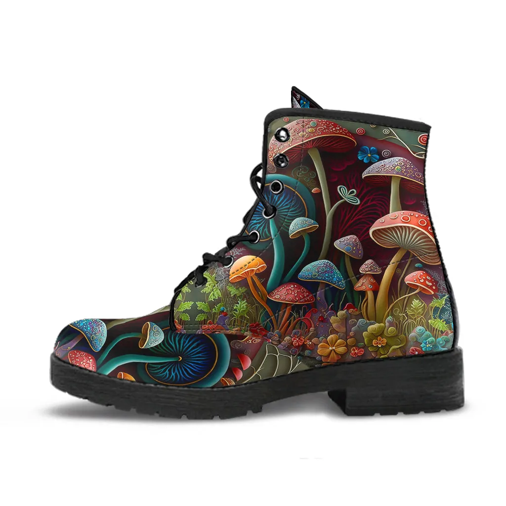 Abstract Mushroom Print Women's Vegan Leather Combat Boots