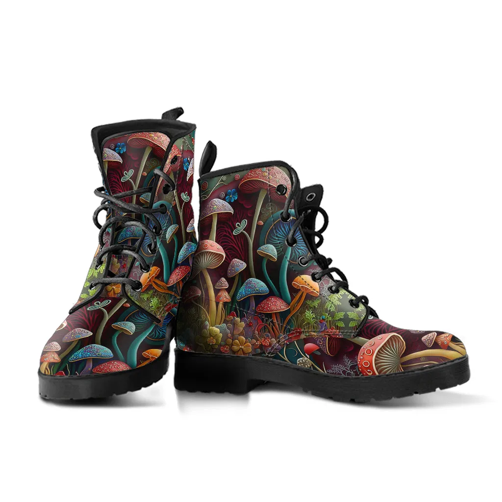 Abstract Mushroom Print Women's Vegan Leather Combat Boots