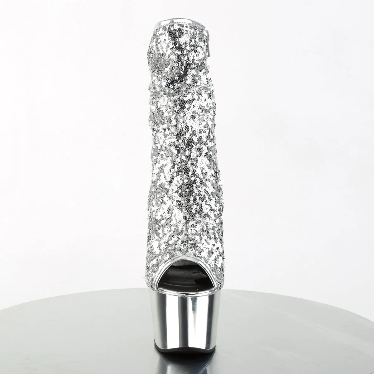 ADORE-1008SQ 7" Heel Silver Sequins Pole Dancing Ankle Boots