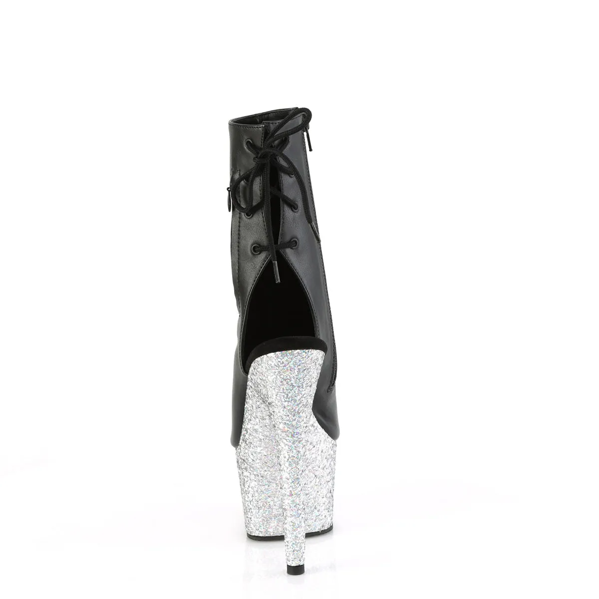 ADORE-1018LG Pleaser Black Exotic Dancing Silver Glitter Platform Ankle Boots