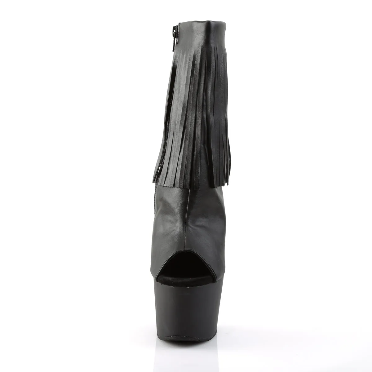 ADORE-1019 Pleasers 7" Heel Black Fringe Exotic Dancing Ankle Boots