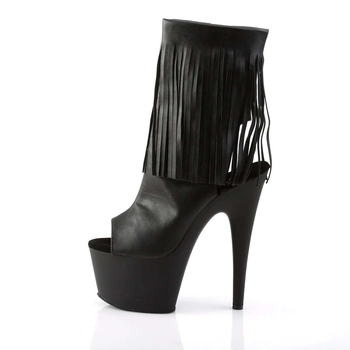 ADORE-1019 Pleasers 7" Heel Black Fringe Exotic Dancing Ankle Boots