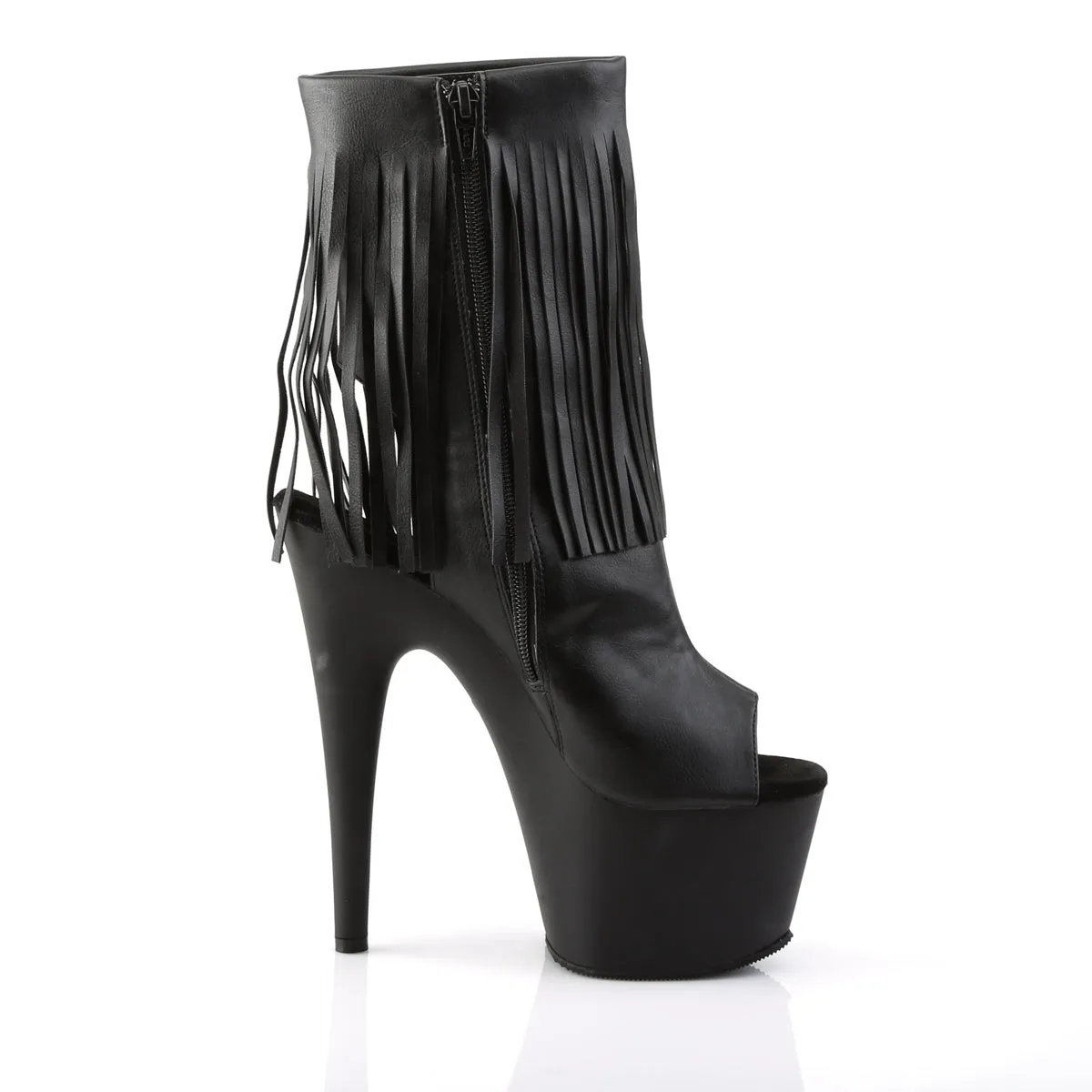 ADORE-1019 Pleasers 7" Heel Black Fringe Exotic Dancing Ankle Boots