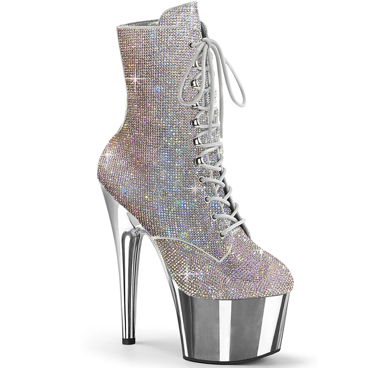 Adore 1020CHRS Silver Multi Rhinestone 7" Heel Platform Ankle Boots Direct