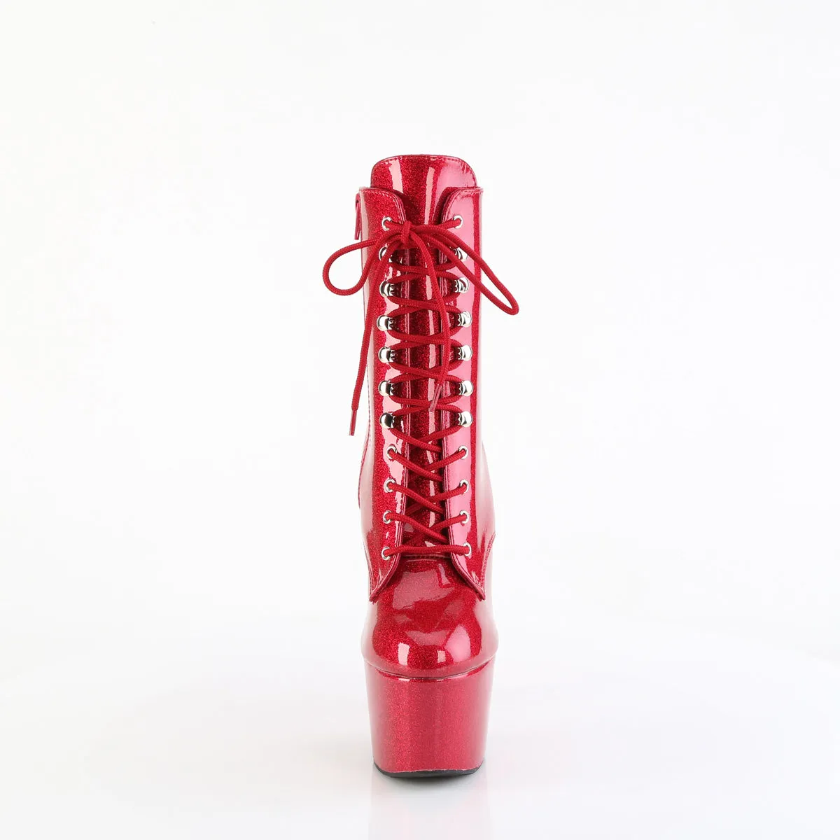 ADORE-1020GP Pleaser Fuchsia Glitter Patent Lace Up Ankle Boots