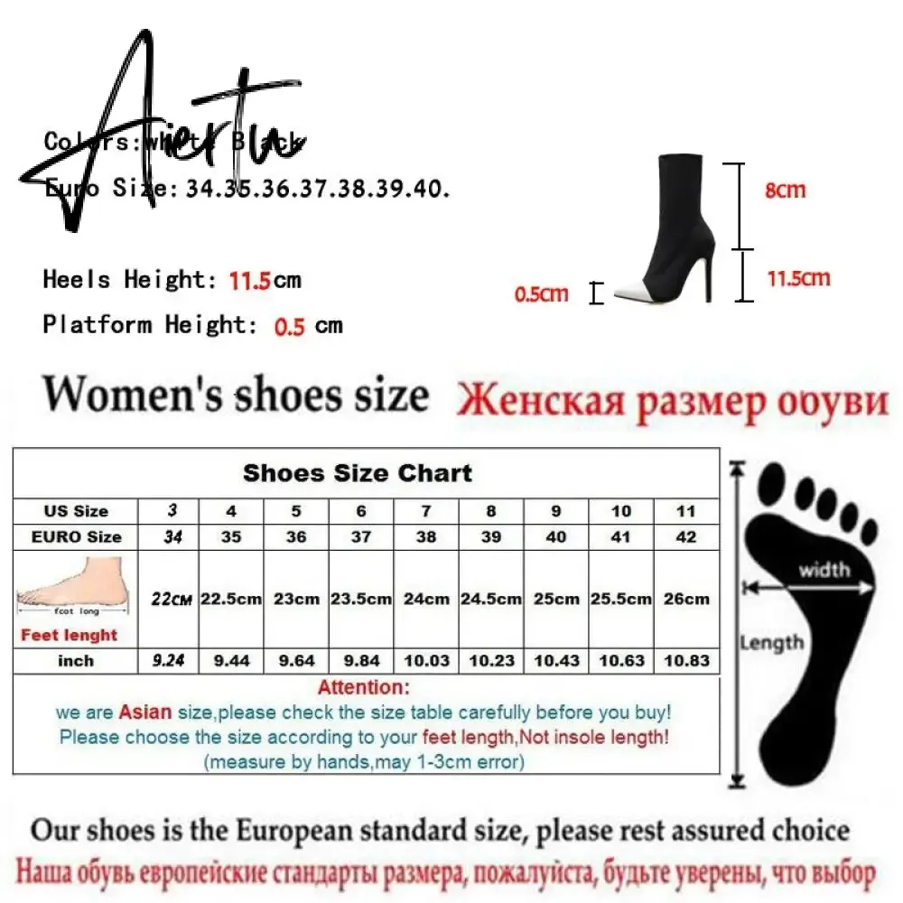 Aiertu New Women Sock Boots Pointed Toe Elastic High Boots Slip On High Heel Ankle Boots Women Pumps Stiletto Botas