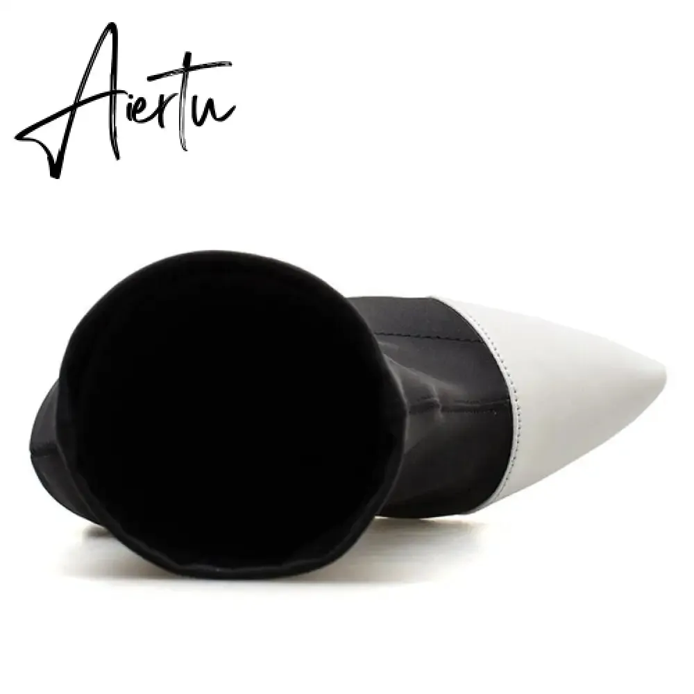 Aiertu New Women Sock Boots Pointed Toe Elastic High Boots Slip On High Heel Ankle Boots Women Pumps Stiletto Botas
