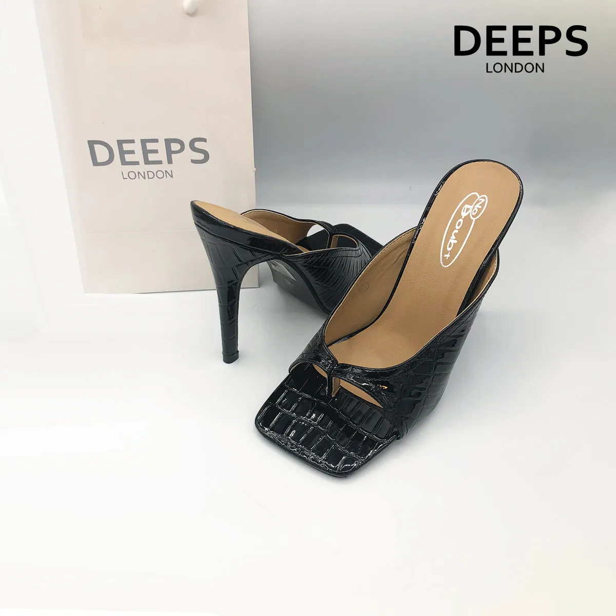ALBA TOE THONG HEELS CROC PATENT NUDE