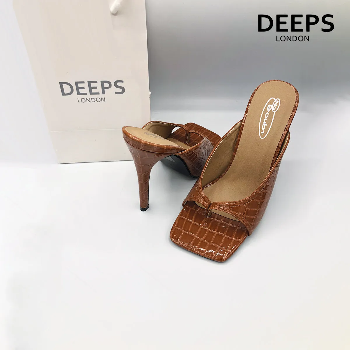 ALBA TOE THONG HEELS CROC PATENT NUDE