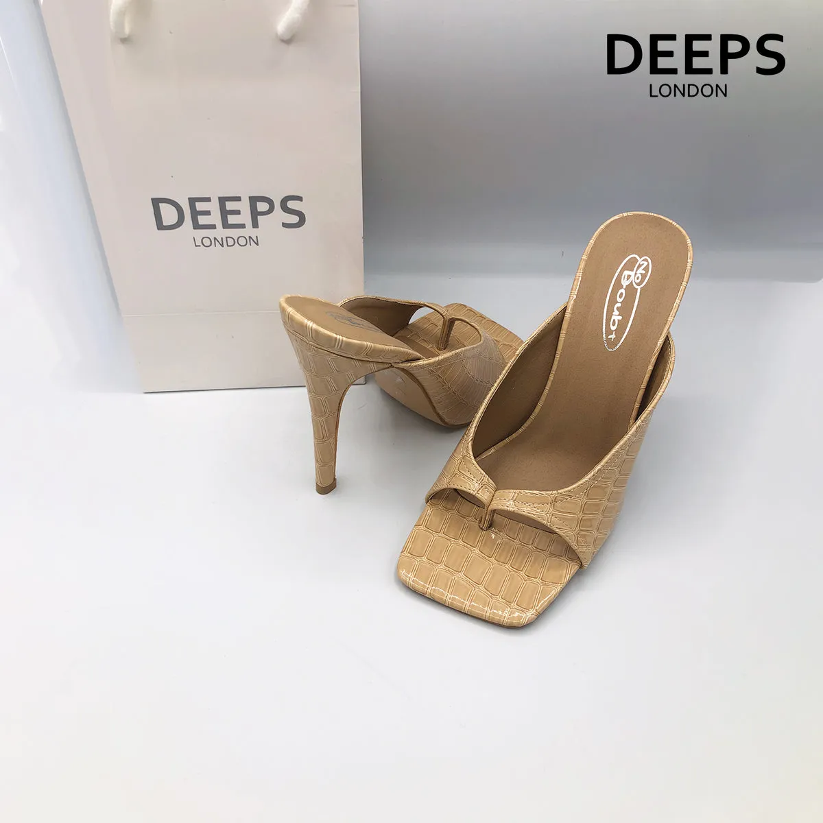 ALBA TOE THONG HEELS CROC PATENT NUDE