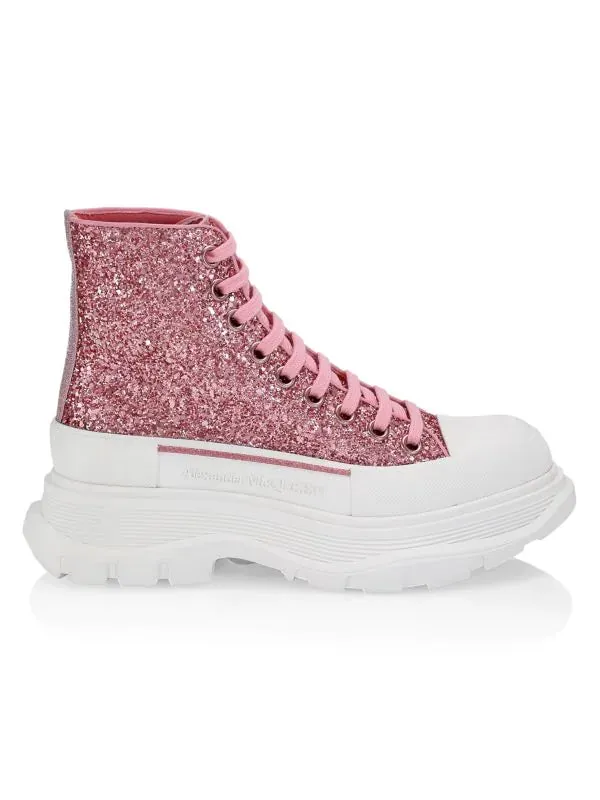 Alexander McQueen Glitter Treadslick Hightop Sneakers - Pink