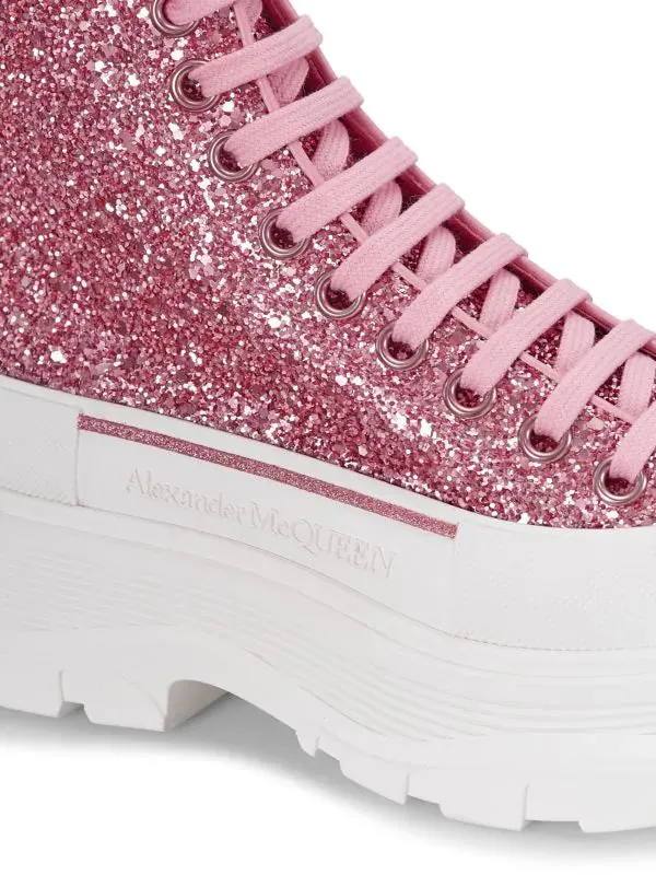 Alexander McQueen Glitter Treadslick Hightop Sneakers - Pink