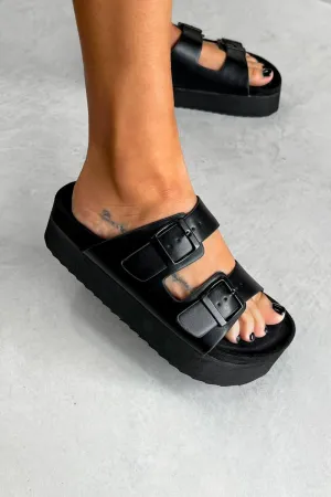 ALLIE Chunky Flatform Buckle Sliders - Black