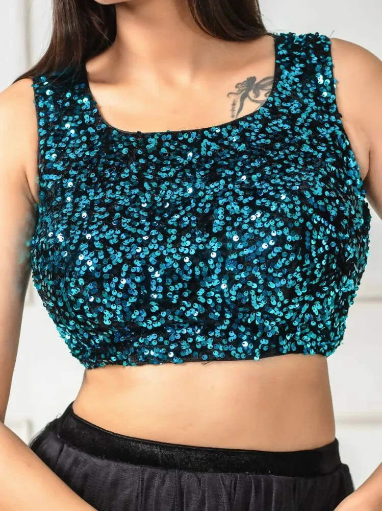 Amodini Designer Studio Women's Velvet Blue Sleeveless Blouse