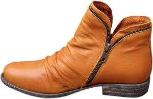 Ankle Boots for Women No Heel,2019 New Arch Support Boots Side Zipper Vintage Leather Damping Shoes Flat Heel Booties
