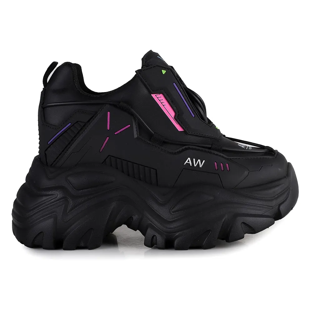 Anthony Wang Watermelon-04 Lace Up Hidden Wedge Women's Chunky Platform Sneakers Black
