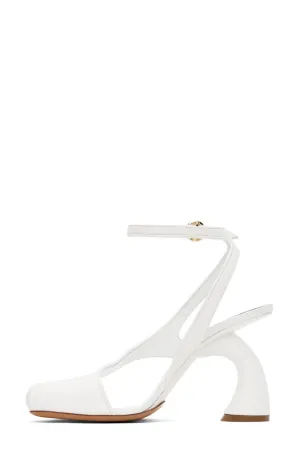 Assymetrical Cut Out Ankle Heeled Sandals - White