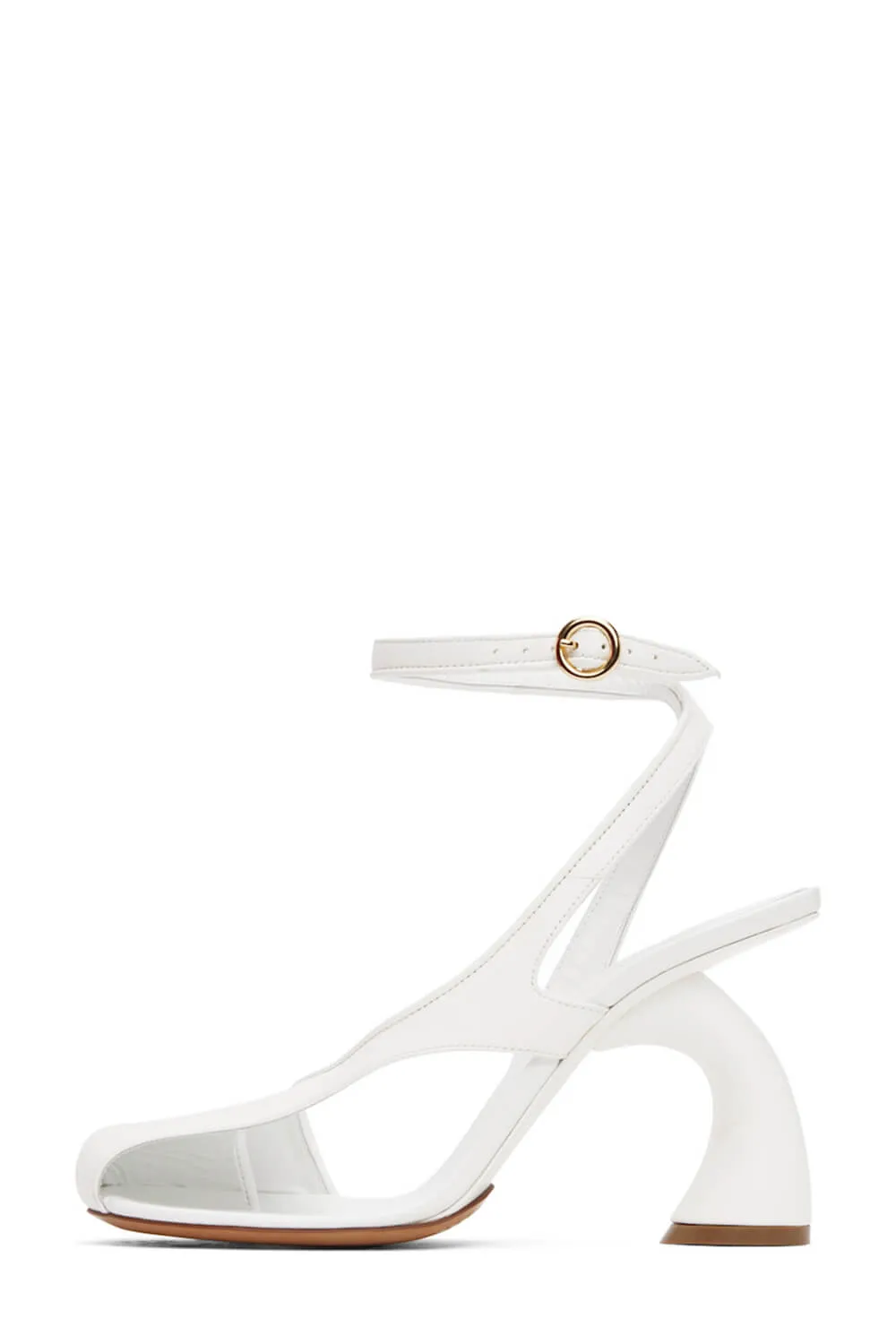Assymetrical Cut Out Ankle Heeled Sandals - White
