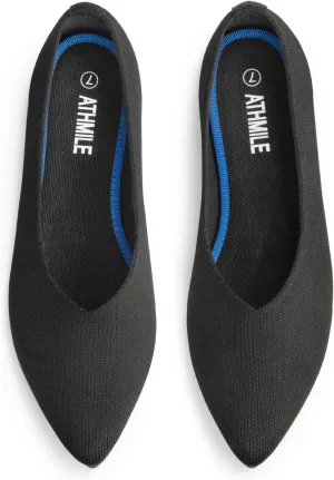 ATHMILE Pointed Toe Flats for Women Dressy Black Work Shoes Business Casul Knit Ballet Flats Slip on Office Ladies Comforttable Dress
