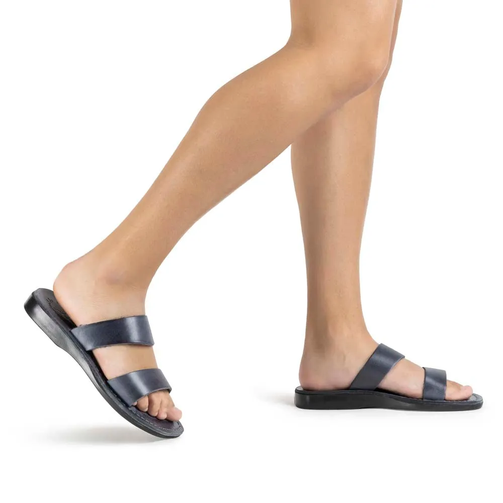 Aviv - Leather Wide Strap Sandal | Grey