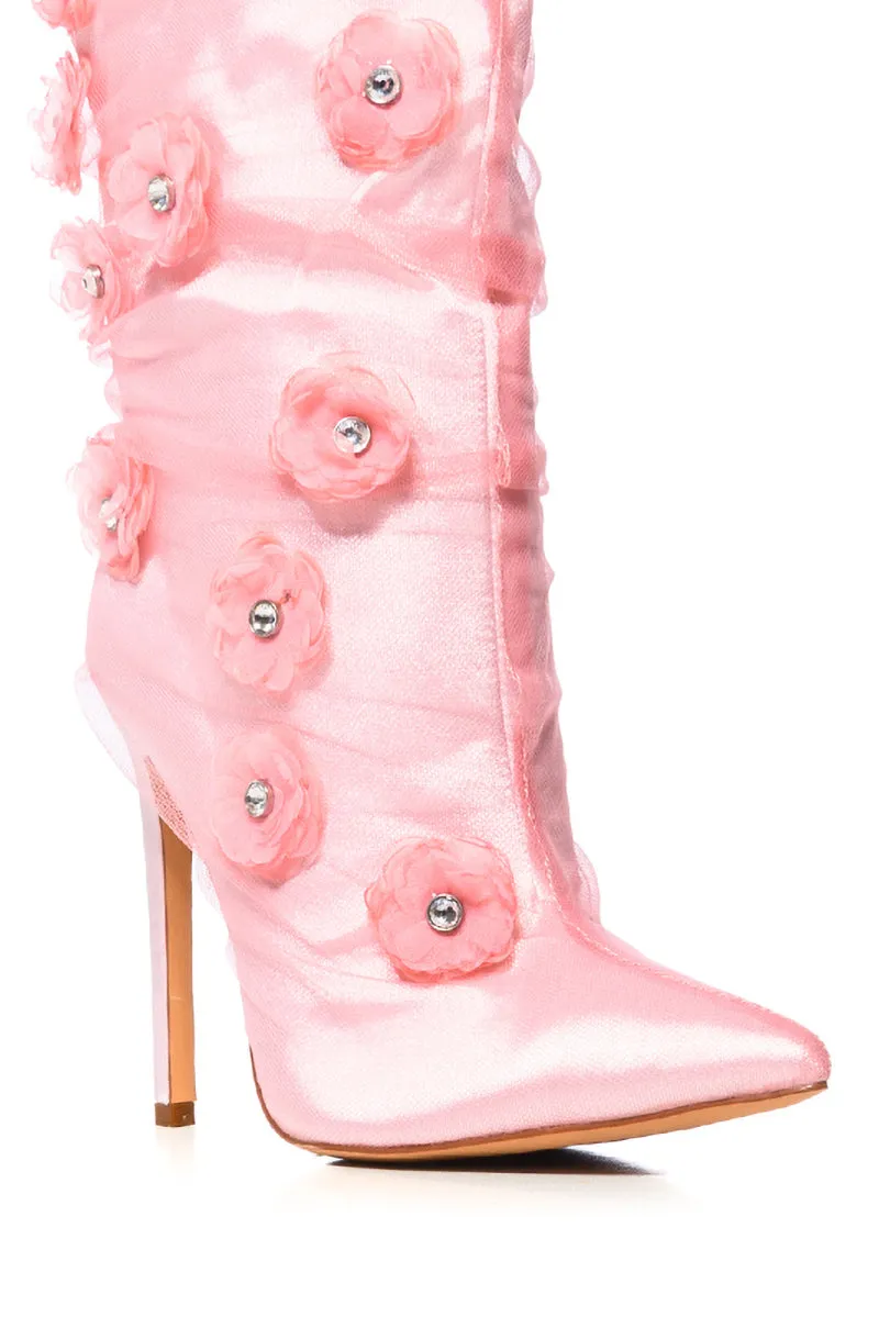 AZALEA WANG ACACIA PINK FLOWER EMBELLISHED BOOTIE