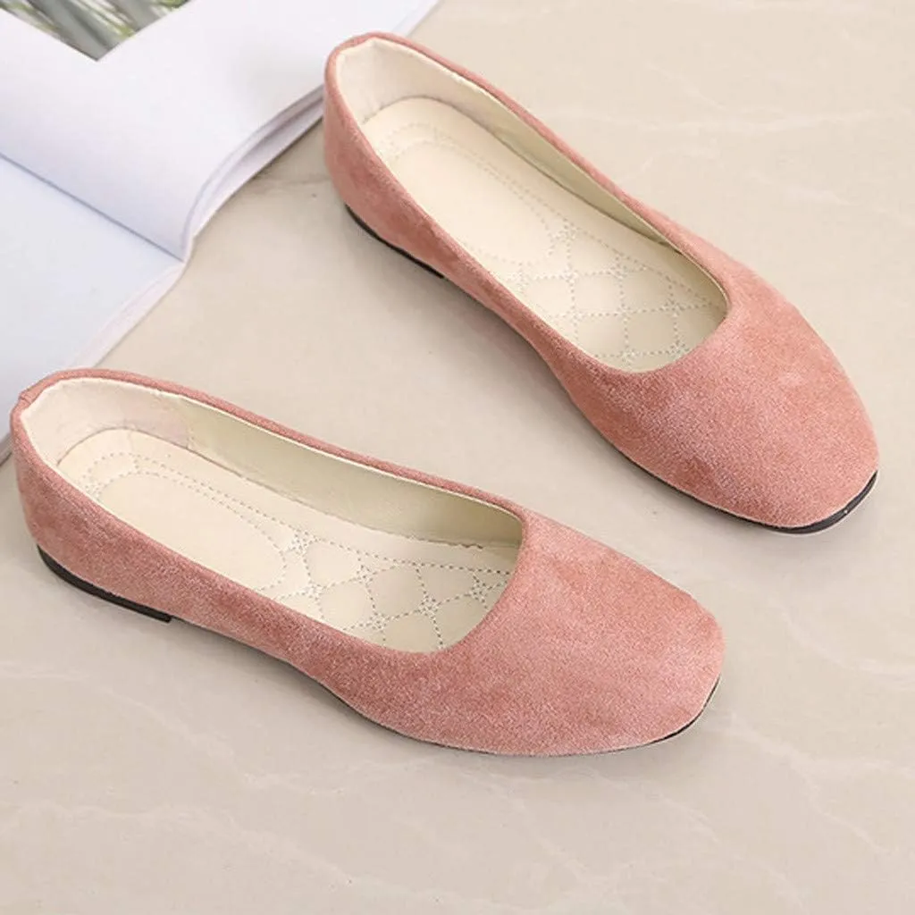 Ballet Flats for Women Square Toe Flat Shoes Dressy Slip On Loafers Business Casual Shoes Work Shoes Suede Loafers