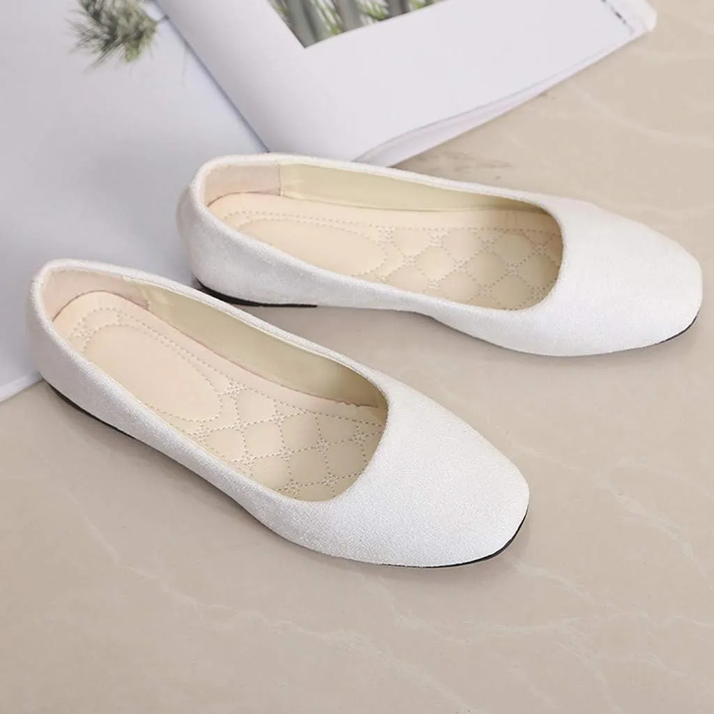 Ballet Flats for Women Square Toe Flat Shoes Dressy Slip On Loafers Business Casual Shoes Work Shoes Suede Loafers