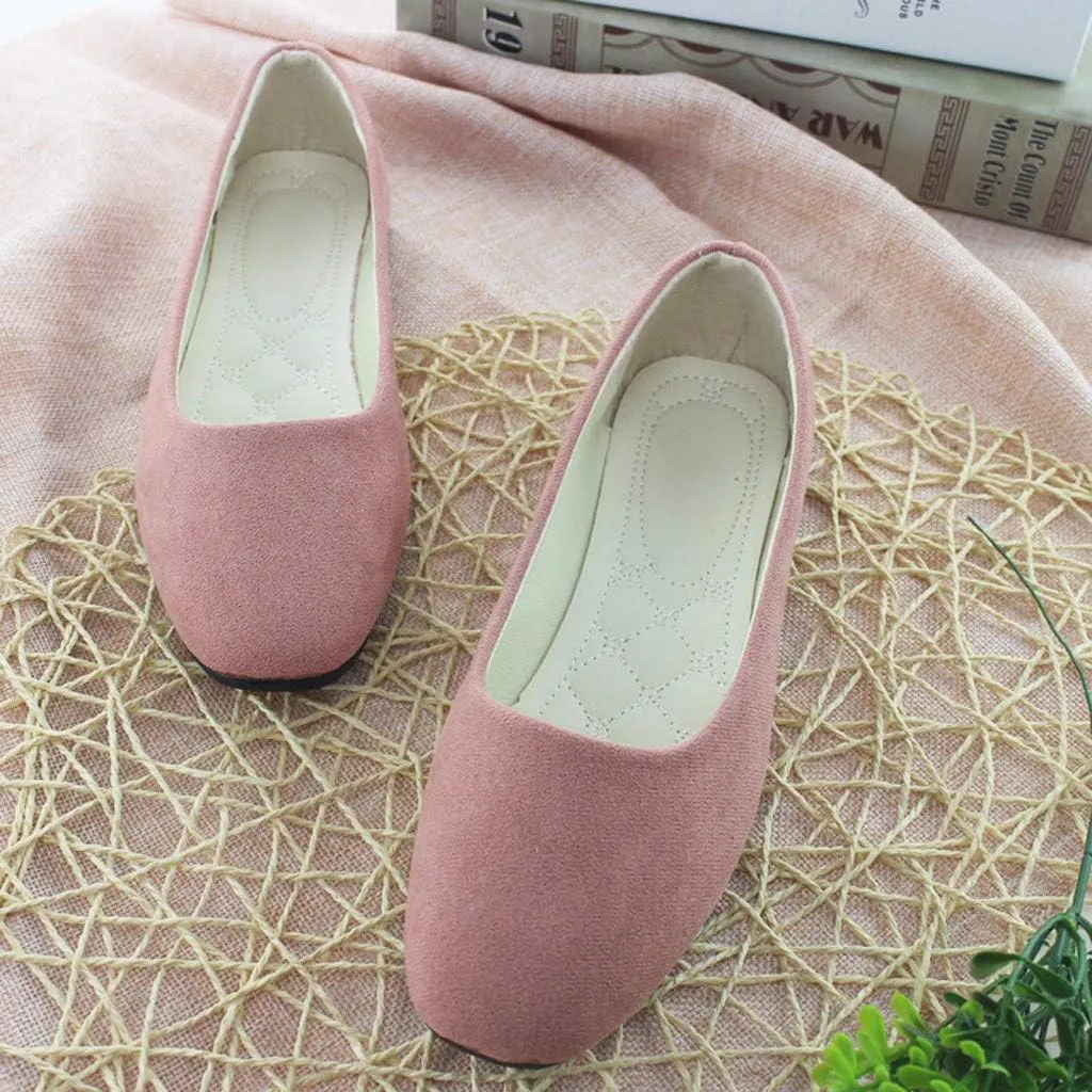 Ballet Flats for Women Square Toe Flat Shoes Dressy Slip On Loafers Business Casual Shoes Work Shoes Suede Loafers