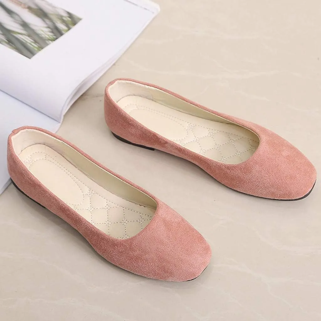 Ballet Flats for Women Square Toe Flat Shoes Dressy Slip On Loafers Business Casual Shoes Work Shoes Suede Loafers