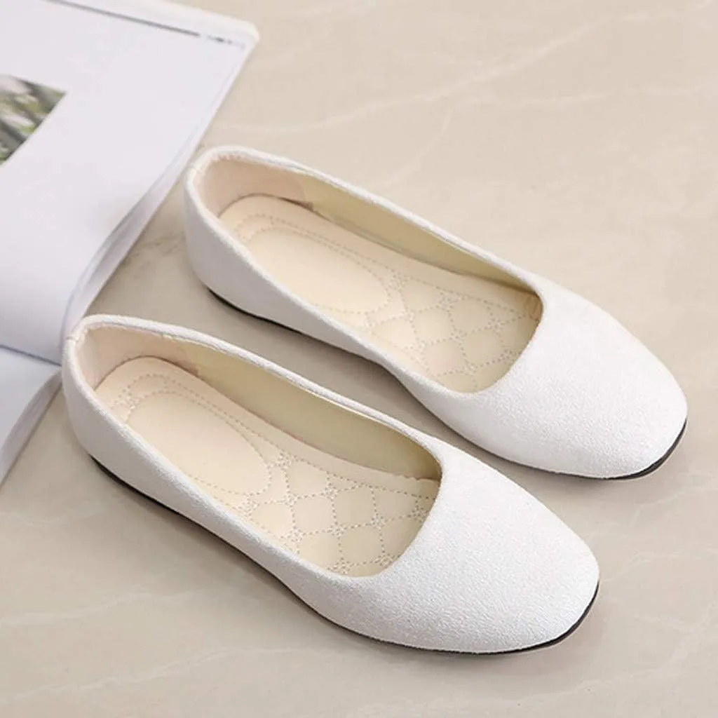 Ballet Flats for Women Square Toe Flat Shoes Dressy Slip On Loafers Business Casual Shoes Work Shoes Suede Loafers