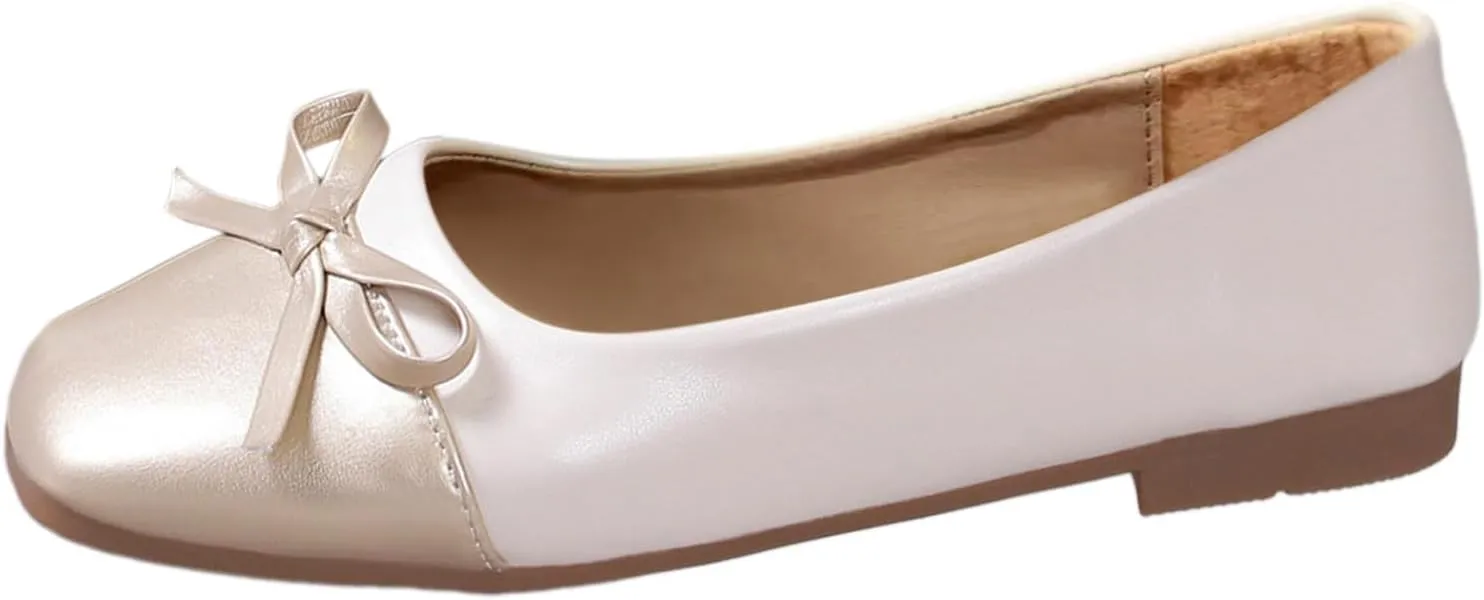 Ballet Shoes for Women Square Toe Dress Shoes Slip-On Flats Business Casual Shoes Bowknot Office Shoes Loafers