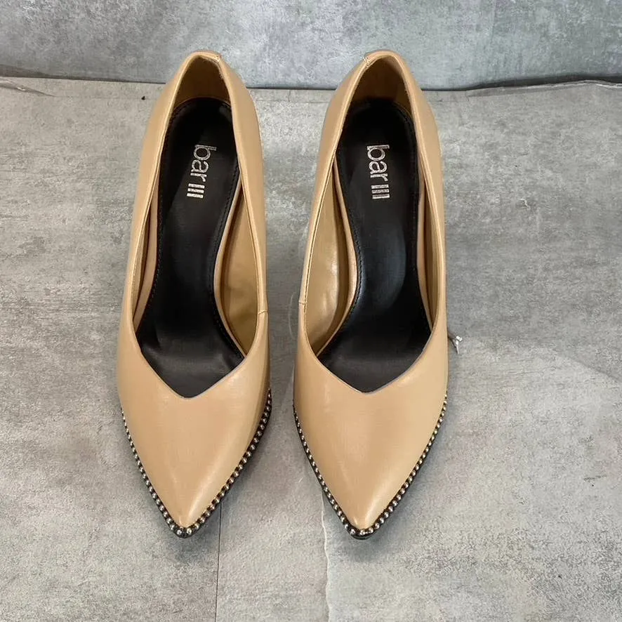 BAR III Women's Nude Smooth Binsa Ball-Chain Trim Pointed-Toe Pumps SZ 8