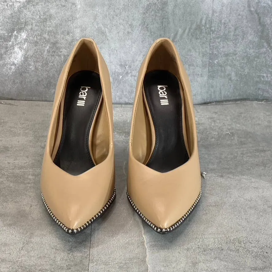 BAR III Women's Nude Smooth Binsa Ball-Chain Trim Pointed-Toe Pumps SZ 8