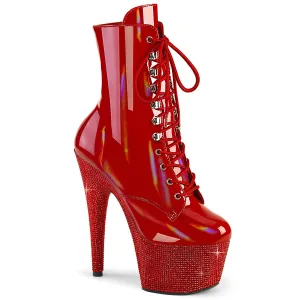 BEJEWELED-1020-7 Pleaser Red Holo Pat/Red Platform Ankle Boots (Exotic Dancing)