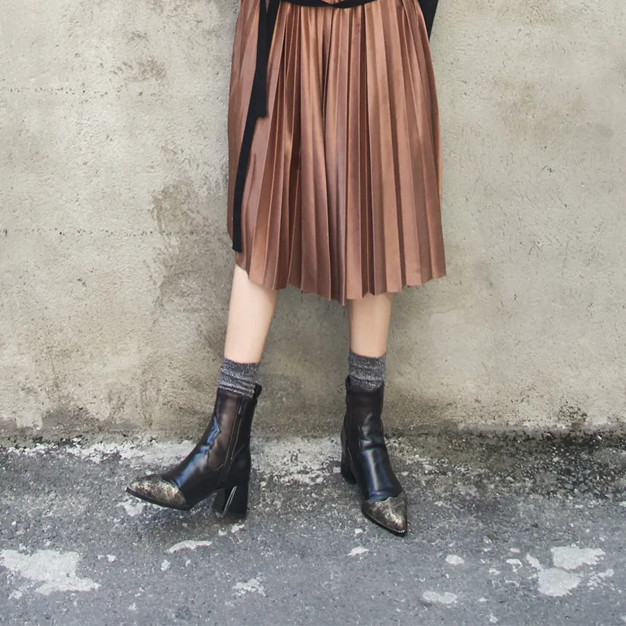 Bigsizeheels Color-paneled magazine pointed boots- Black