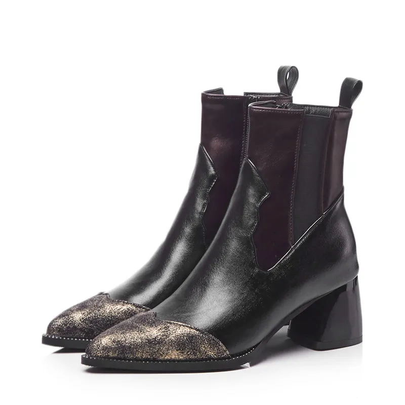 Bigsizeheels Color-paneled magazine pointed boots- Black