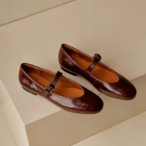 binfenxie  -  Soft Genuine Leather Mary Jane Shoes Cowhide Buckle Casual Loafers Low Heel Genuine Leather Women's Shoes Women's Ballet Flats