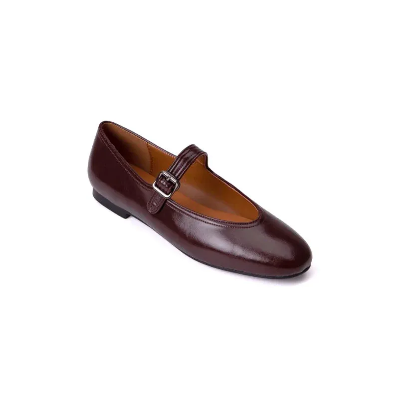 binfenxie  -  Soft Genuine Leather Mary Jane Shoes Cowhide Buckle Casual Loafers Low Heel Genuine Leather Women's Shoes Women's Ballet Flats
