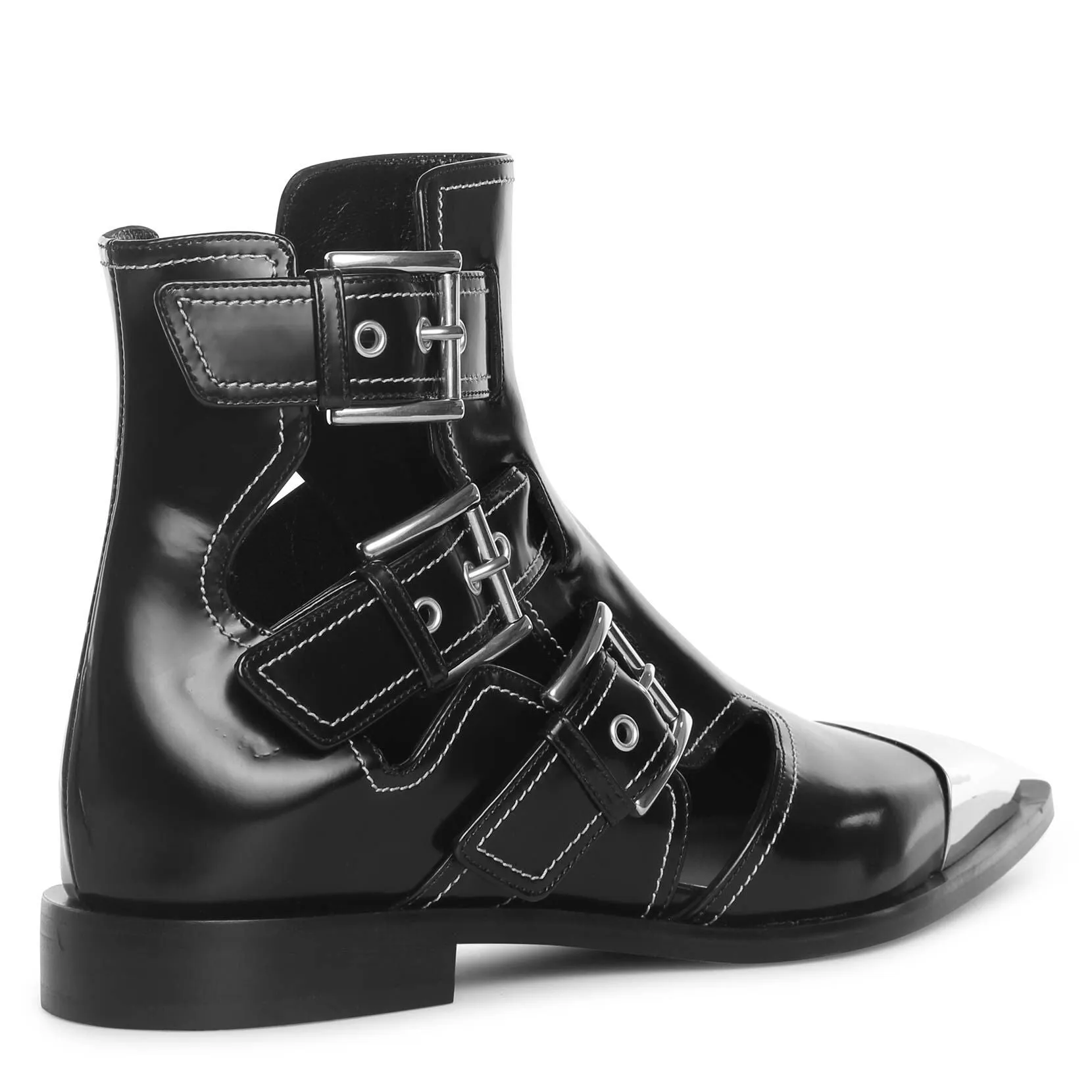 Black leather cage ankle boots