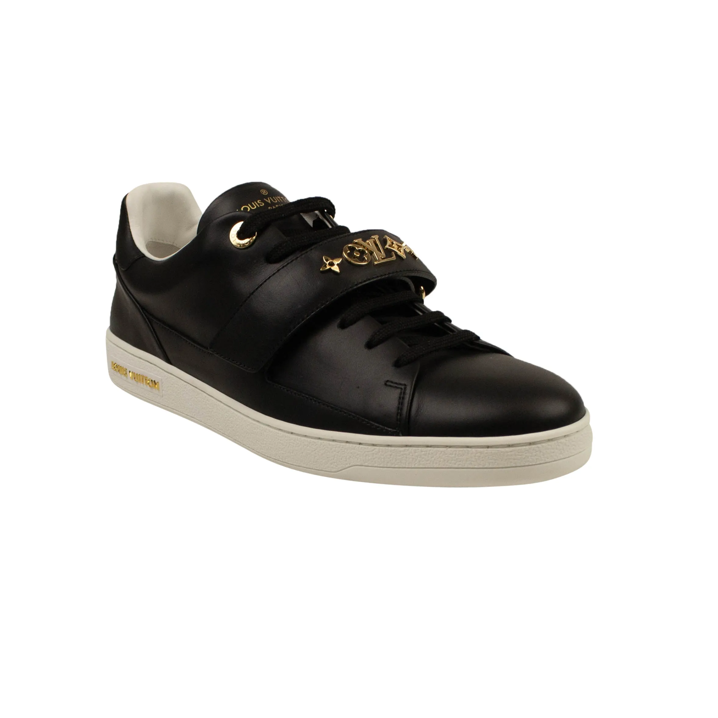 Black Leather Lace-Up Frontrow Low-Top Sneakers