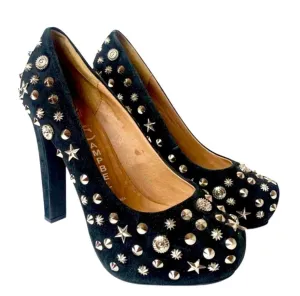 Black Silver Spike Studded High Heels