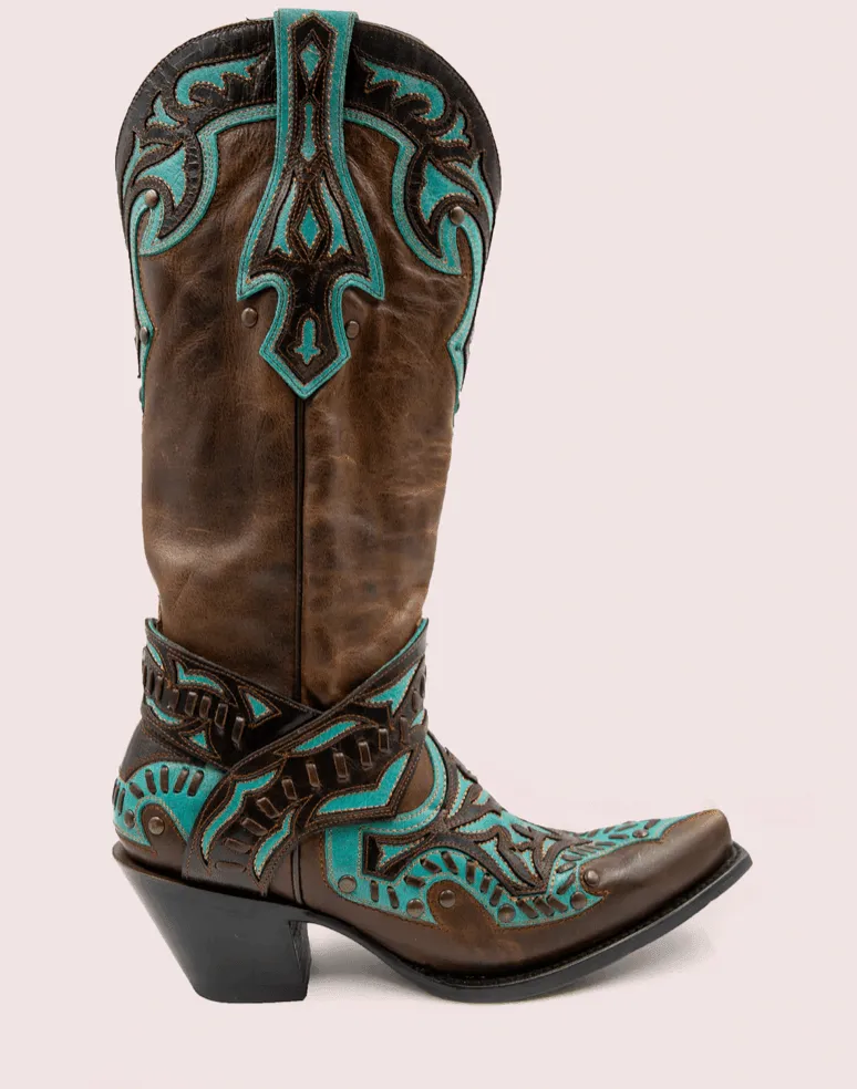 Black Star Women's Chocolate & Teal San Angelo Snip Toe Cowgirl Boots WBSN003
