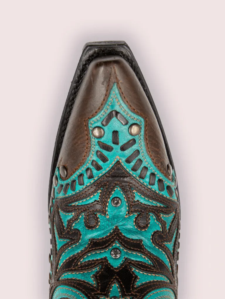 Black Star Women's Chocolate & Teal San Angelo Snip Toe Cowgirl Boots WBSN003