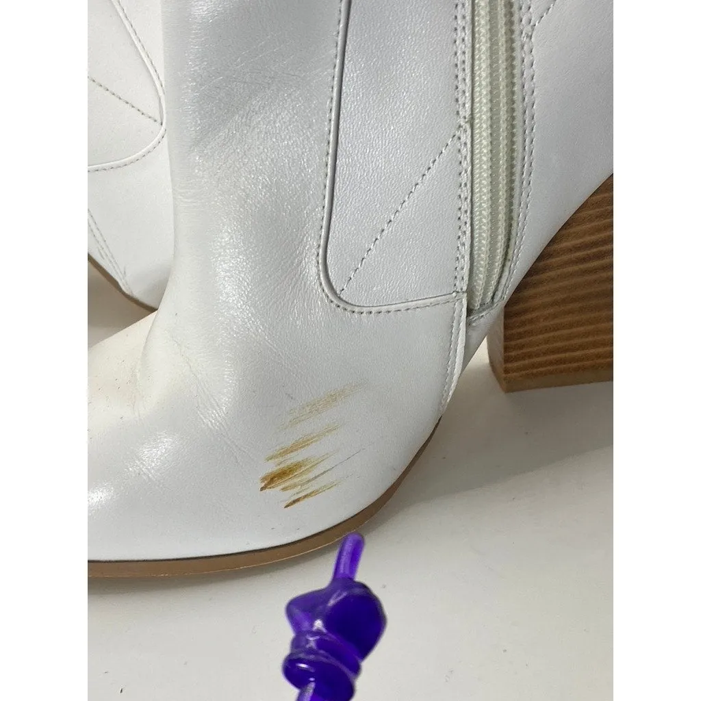 BLEECKER & BOND Women's White Leather Side-Zip Pointed-Toe Ankle Boots SZ 9