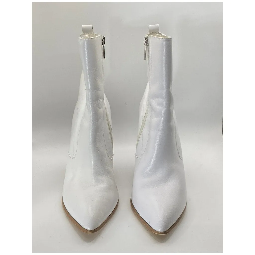 BLEECKER & BOND Women's White Leather Side-Zip Pointed-Toe Ankle Boots SZ 9